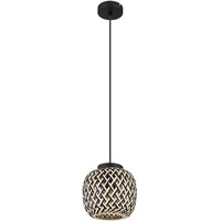 Hängelampe Hängeleuchte Pendelleuchte Esstischlampe Wohnzimmerleuchte, Höhenverstellbar Bambus Natur Metall schwarz Bohostil, 1x LED 7W 806Lm warmweiß, DxH 20x120cm