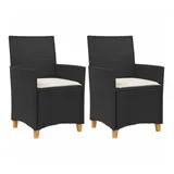 vidaXL Gartenstühle mit Kissen 2 Stk. Schwarz Poly Rattan Massivholz