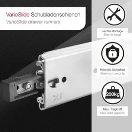 SOTech VarioSlide KV2-200-H76-L1500-EH 1524 mm mit Lock-in/out Einrastfunktion Schwarzer Hebel Schubladenschiene belastbar bis 200 Kg