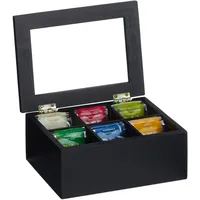 Relaxdays Teebox, 6 Fächer, Bambus, HBT: 9x21,5x16 cm, Tee