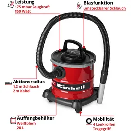 Einhell Aschesauger TC-AV 2032 DW 20 L 850 W Rot/Schwarz