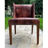 Casa Padrino Luxus Leder Esszimmer Stuhl Vintage Braun / Braun 56 x 52 x H. 81 cm - Massivholz Küchenstuhl mit edlem Echtleder - Esszimmer Möbel - Leder Möbel - Luxus Möbel