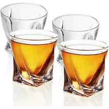 Intirilife 4x Whisky Glas in KRISTALL KLAR 'Twisted' - Old Fashioned Whiskey Kristallglas Bleifrei im Sculpture Design spülmaschinenfest -Whiskey für Scotch Gin Rum Wasser