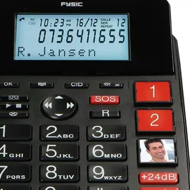 Fysic FX3960 - 'Schnurgebundenes Telefon mit Anrufbeantworter und kabellosem SOS paniekknop, zwart, Schwarz