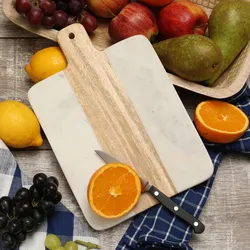 Schneidebrett - Vesperbrett - Mangoholz und Marmor - Aufhängung - L: 30cm - weiß...