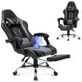 colamy Gaming Stuhl, Computer Stuhl mit Fußstütze und Lendenwirbelstütze, höhenverstellbarer Gaming Chair mit 360°-Drehsitz und Kopfstütze, Video Gamer PC Stuhl, Ergonomische hohe Rückenlehne, Grau
