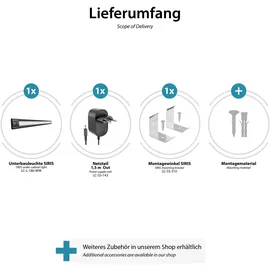ledscom.de LED Unterbau-Leuchte SIRIS schwarz matt mit Netzteil, Eckmontage, flach, 50cm, 531lm, warm-weiß