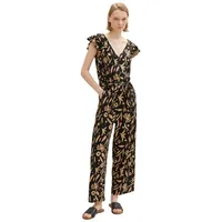 Tom Tailor Denim Damen Basic Overall Jumpsuit mit All-Over Print, Gr. L - N-Gr, black tropical print, , 93242159-L N-Gr