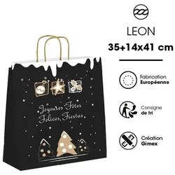 Weiße Weihnachtsshop-Tasche Leon aus Kraftpapier mit verdrehten Griffen 35 + 14 x 41 cm je 250 - Gimex