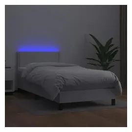 vidaXL Boxspringbett mit Matratze & LED Weiß 90x190 cm Kunstleder