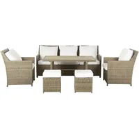 Beliani Lounge Weiß, Braun, Kunststoff, 5-Sitzer Gartenmöbel, Gartenmöbel-Sets