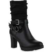 VAN HILL Damen Klassische Stiefeletten Blockabsatz Schnallen Schuhe Schwarz,