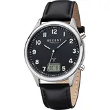 Regent Leder Herren Uhr FR-278 Analog-Digital Armbanduhr schwarz Funkuhr D2URBA447 - Schwarz