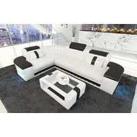 Sofa Dreams Ecksofa Ledercouch Ledersofa Bergamo L Form Leder Sofa, Couch, mit LED, wahlweise mit Bettfunktion als Schlafsofa, Designersofa schwarz|weiß