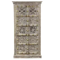 Oriental Galerie Mehrzweckschrank Braun Whitewash Schrank Dokhar Indien 176 cm Wohnzimmerschrank, Küchenschrank, Massivholz, Antik braun