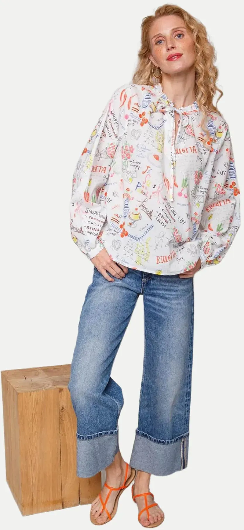 Bluse mit Shopping-List-Print Weiß 36
