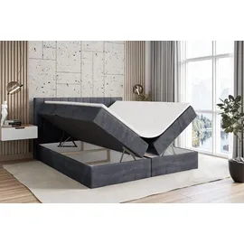 altdecor Boxspringbett mit Matratze und Topper, Polsterbett mit Bettkasten, Bett mit Stauraum H4-Matratze, Doppelbett, Springboxbett - EDITA - Dunkelgrau Samt