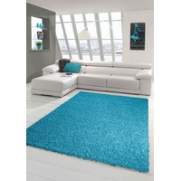 Hochflor-Teppich Shaggy Teppich Hochflor Langflor Teppich Wohnzimmer Teppich Gemustert in Uni Design Türkis, Teppich-Traum, rechteckig, Höhe: 30 mm blau rechteckig - 120 cm x 170 cm x 30 mm