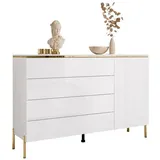 ALLHOUSE24 Kommode PEONY 140 weiß Hochglanz Goldchrom Beine Schubladen Sideboard BERLIN, Breite 140 cm weiß