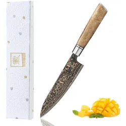 Zayiko BlackMagma ‚Äì Allzweckmesser 14 cm | Vielseitiges Damastmesser mit Ahornholzgriff