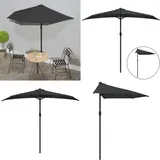 Balkon-Sonnenschirm Alu-Mast Schwarz 270x144x222cm Halbrund - Balkon Sonnenschirm - Halbmond Sonnenschirm - Gartensonnenschirm - Sonnenschutz