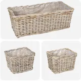 vidaXL Blumentopfkorb mit Speicher 3 pcs Grau Kubu Rattan