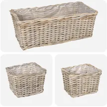 vidaXL Blumentopfkorb mit Speicher 3 pcs Grau Kubu Rattan