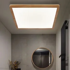 GLOBO Deckenpanel Deckenlampe Deckenleuchte LED Panel Badezimmerlampe Badleuchte, IP44 Backlight Memoryfunktion 3 Stufen, Holzoptik opal, 24w 2300lm Warmweiß, Lxbxh 42x42x2,5cm