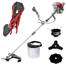 Ikra mogatec IKRA Benzin Freischneider IBF 31-4 mit Spule, 3- & 8-Zahn-Dickichtmesser, Schutzschild & Profi-Schultergurt