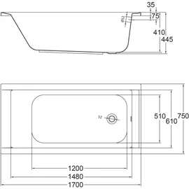 Ottofond Costa Rechteckbadewanne 75 x 170 cm (782040375)