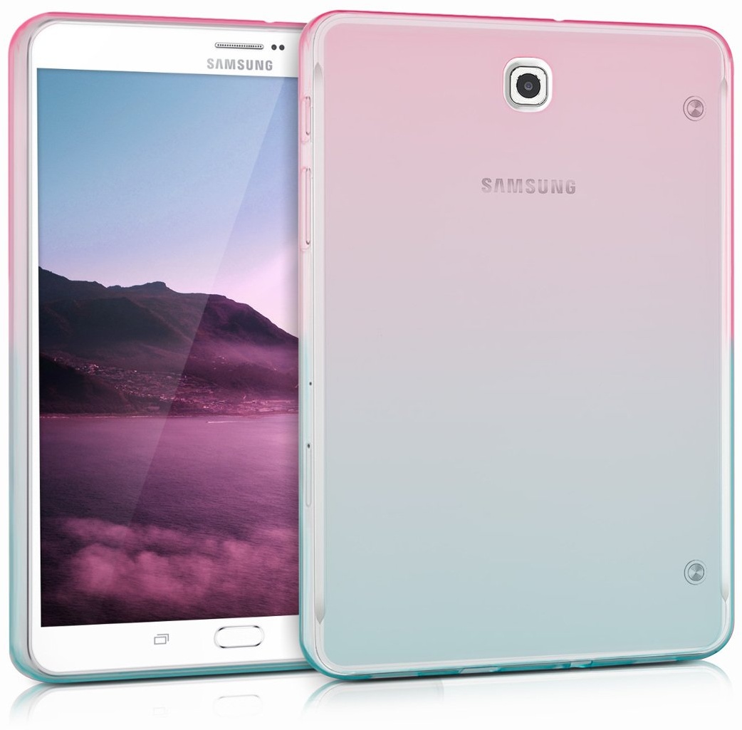 kwmobile Schutzhülle kompatibel mit Samsung Galaxy Tab S2 8.0 - Hülle Silikon - Tablet Cover Case - Zwei Farben Pink Blau Transparent