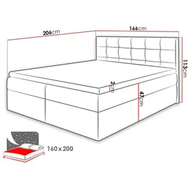 Mirjan24 Boxspringbett Nele, Ehebett mit zwei Bettkästen, Doppelbett mit Topper (Farbe: Muna 10, Größe: 160x200 cm) - Dunkelgrau