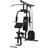 Homcom Gym Kraftstation, Fitnessstation, Fitnesscenter mit Gewichten, Rollenpolsterung, Kunstleder, Schwarz, 148 x 108 x 207 cm Aosom