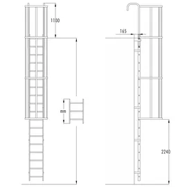 Hailo Professional Hailo Steigleiter mit Rückenschutz VAM-18 Edelstahl 5,04m
