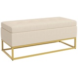 Homcom Sitzbank mit Stauraum, Polsterbank mit Klappdeckel, Bettbank mit Samtoptik, Stahl, Beige,