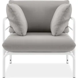 Konsimo Gartenmöbelset RAMBE 4-tlg. 1x Tisch 2x Sessel 1x Sofa 3-Sitzer, mit Auflage, Stahlrahmen, LOFT-STIL, Weiß/Hellgrau - Hellgrau