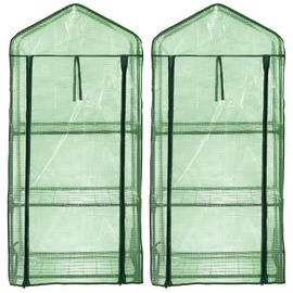 Royal Gardineer 2er-Set Folien-Gewächshäuser, 3 Etagen, Aufroll-Tür, 59x126x39cm, grün