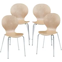 [en.casa] Stühle, Etne 4er Set Natur/Chromfarben