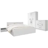 MIRJAN24 Schlafzimmer-Set Tokyo I 180, (4er-Set, Kommode, Nachttisch, Kleiderschrank, Bett), mit Lattenrost, Frontspiegel weiß