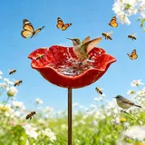 Blumen Gartenstecker Vogeltränke Keramik, 2-in-1 Futterschale & Vogeltränke Blume, Stabile & Windfeste Insektentränke Garten, bienentränke Keramik für Bienen, keramikblüten für Bienen Draußen (1)