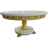 Casa Padrino Luxus Barock Esstisch Rund Weiß / Gold mit Glasplatte 140 cm - Barocktisch Möbel