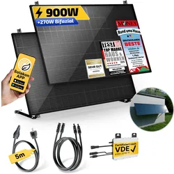 Balkonkraftwerk 900W/800W Solaranlage mit Wand/Gartenhaus Halterung Steckerfertig WIFI Komplettset Photovoltaik Anlage 800W, Kabellänge: 5m
