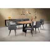 K+W Komfort & Wohnen Essgruppe K+W KOMFORT & WOHNEN "Giacomo I", grau (asphalt, schwarzgrau,), Flachgewebe 775 Leder CLOUD, Synchron-Auszug, Länge Esstisch: 160cm,Länge Esstischmaximal: 200cm,Breite/Sitzbreite Bank: 177cm, Sitzmöbel-Sets, Essgruppe, 2 Stühle und Bank, 2