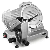 Elektrische Aufschnittmaschine - Allesschneider 25 cm Klinge - Leistung 240 W - Integrierter Schärfer - Schnittstärke 0–12 mm, stufenlos - Für... - Silber
