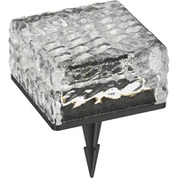 ledscom.de LED Solar-Pflasterstein Bodeneinbauleuchte BROSLO mit Erdspieß für außen, Glas, 10 x 10cm, warmweiß