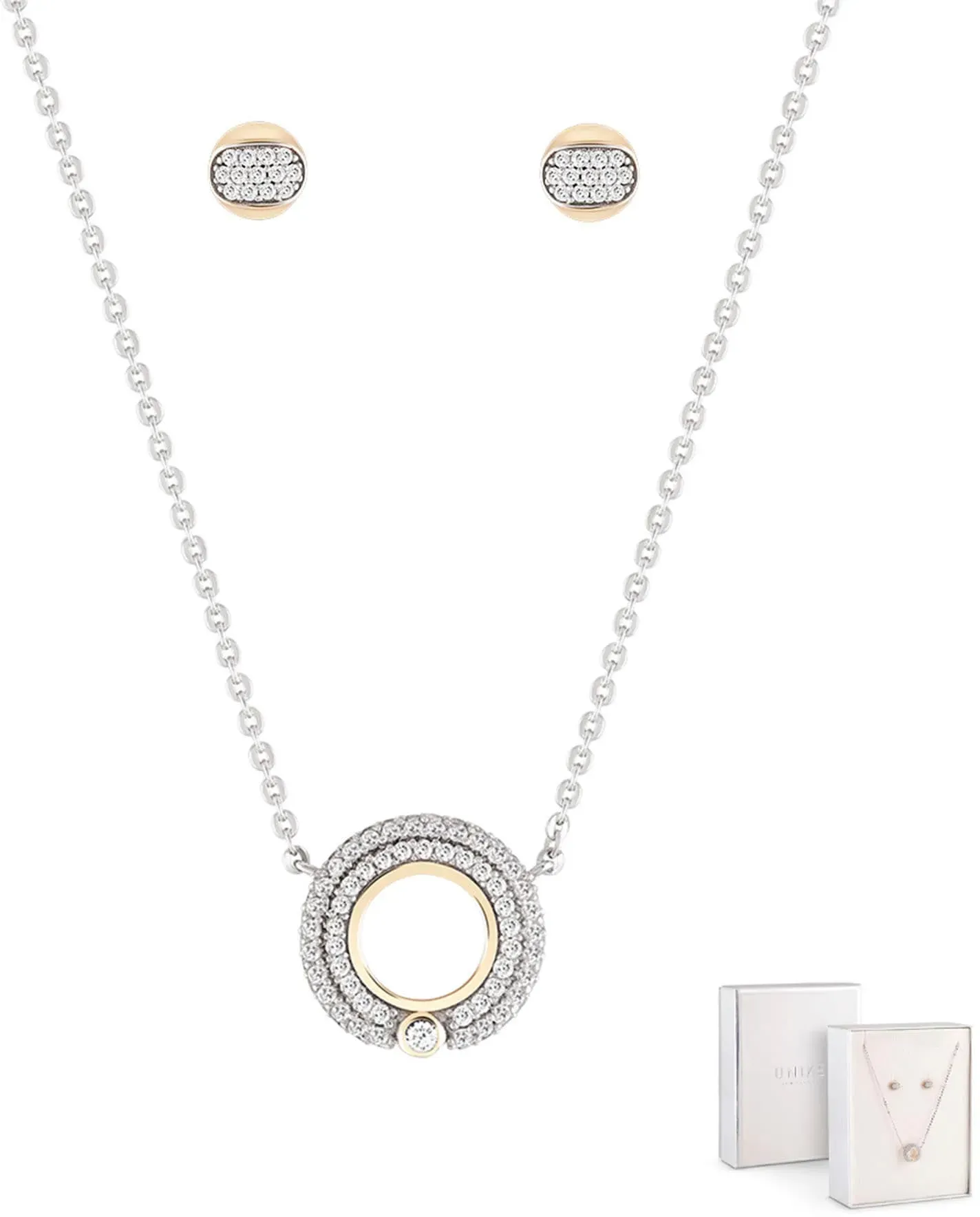 Schmuckset UNIKE JEWELLERY "CLASSY SHINNY, UK.PK.1202.0002" Schmuck-Sets silberfarben (silberfarben, kristallweiß) Damen mit Zirkonia (synth.)