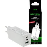 PATONA Premium GaN PD65W Adapter 2xUSB-C 1x-A weiß