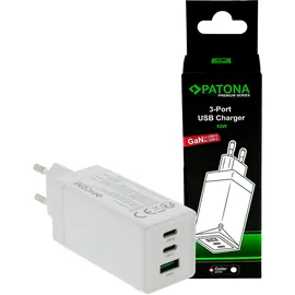 PATONA Premium GaN PD65W Adapter 2xUSB-C 1x-A weiß