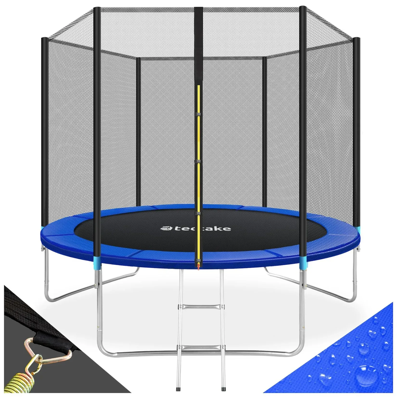 tectake® Trampolin, Ø 305 cm,  GS zertifiziert, Randabdeckung, inklusive Einstiegsleiter