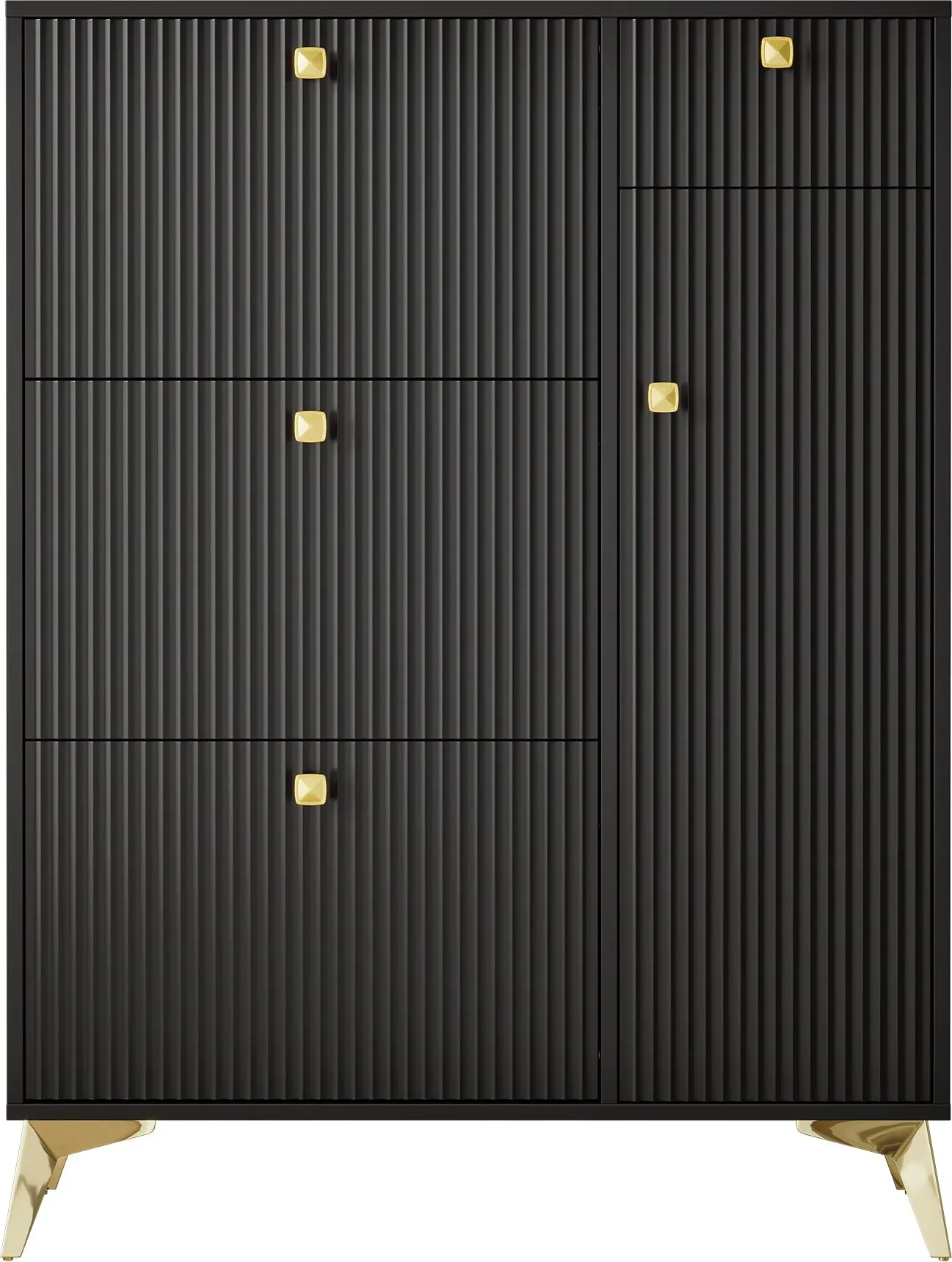 Schuhschrank mit 3 Klappen, platzsparender Schuhkipper mit moderner Wellenoptik, 90x25x121 cm, Schwarz